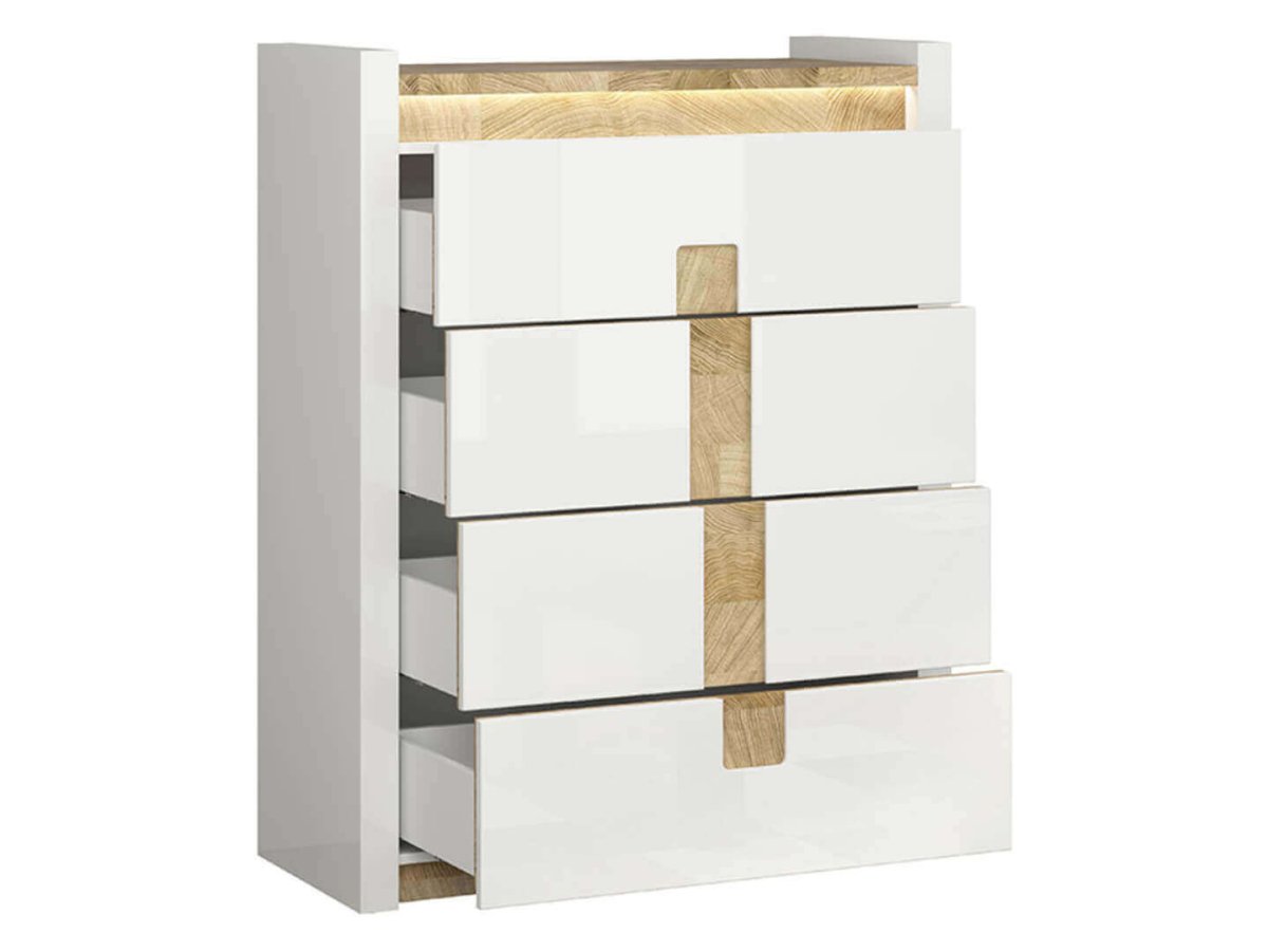 ALAMEDA BRW Bedroom High Gloss LED BLACK RED WHITE Furniture Set-White Gloss / Westminster Oak