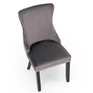 ALDA HALMAR Upholstered Wooden Dining Chair in Grey Fabric with Black Legs
