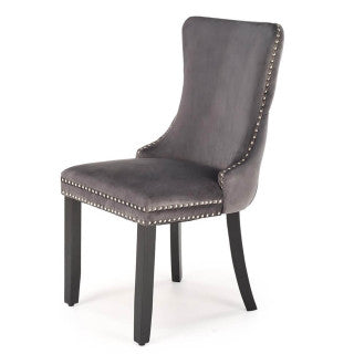 ALDA HALMAR Upholstered Wooden Dining Chair in Grey Fabric with Black Legs