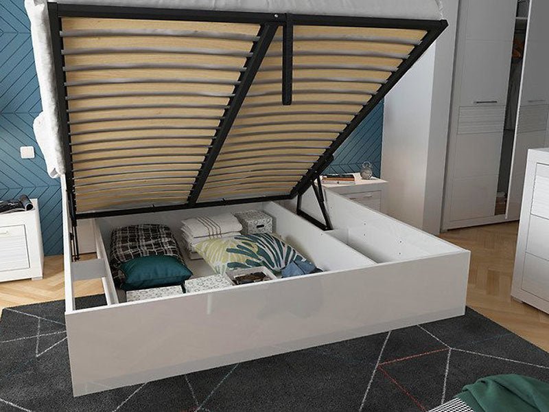 FLAMES BRW Bedroom High Gloss BLACK RED WHITE Furniture Set-White / White Gloss