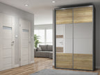 Sliding wardrobe Flex  150 cm with mirror graphite/Mauvella oak