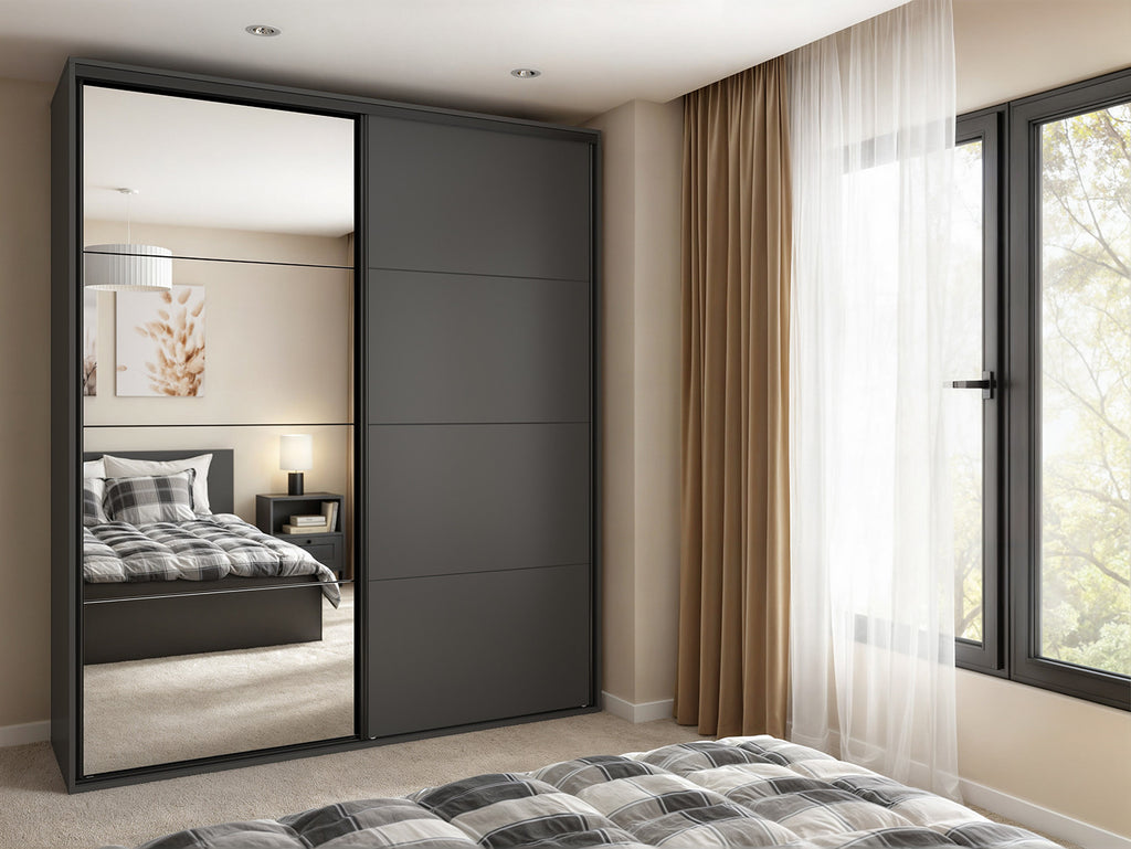 Sliding wardrobe Flex 200 cm with mirror graphiteowa
